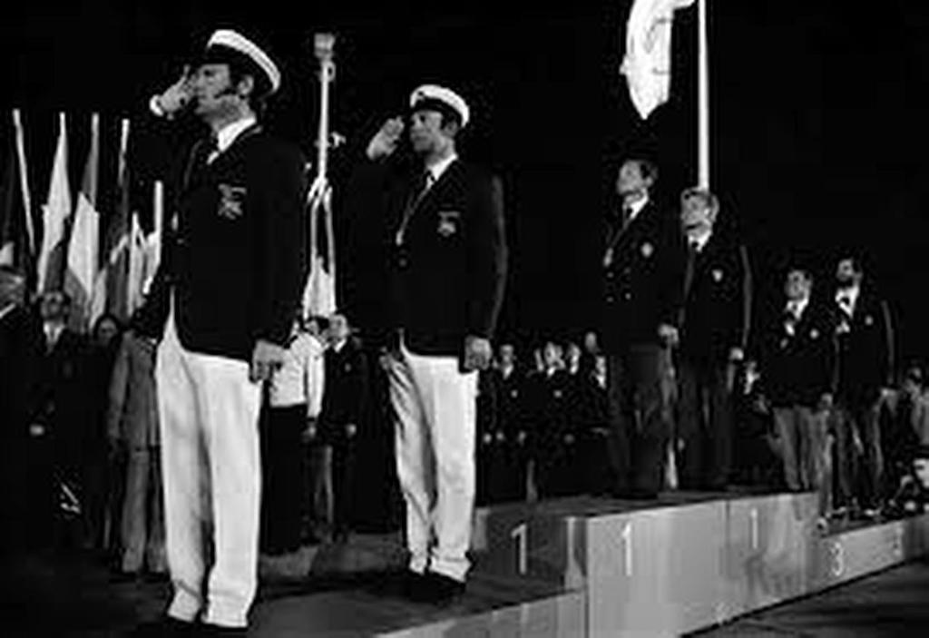 Valentin Mankin (USSR) on the winners’ podium at the 1972 Olympics  © SW